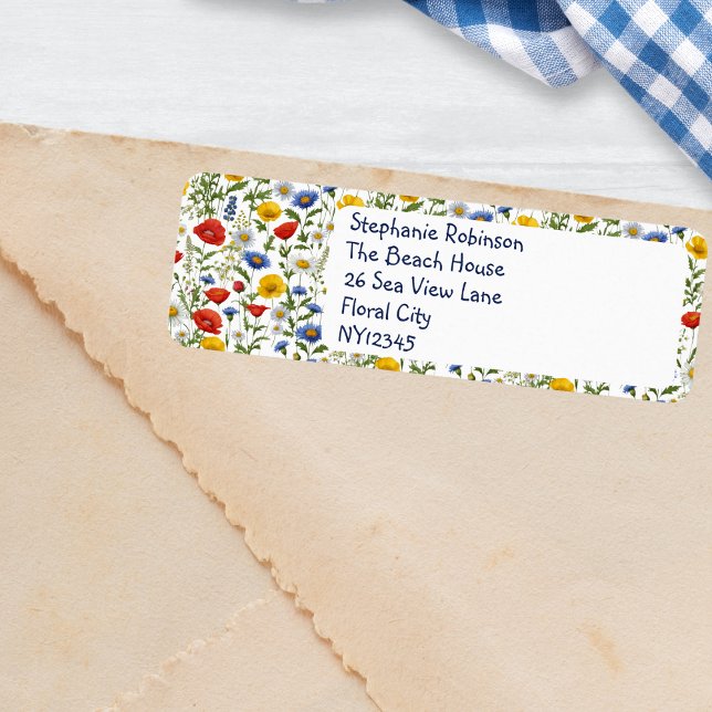 Wildflowers Pretty Floral Design Colourful Custom (A pretty return address label with colorful wildflower design and custom text)