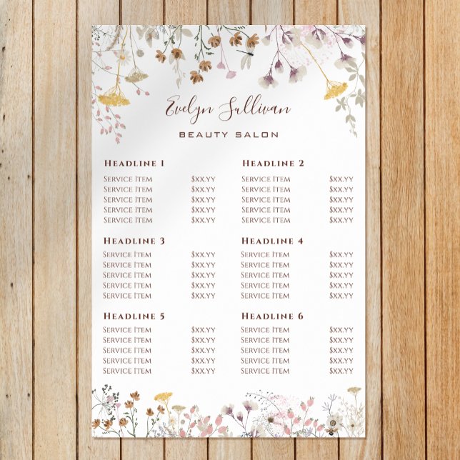 Wildflowers Price List Poster (Creator Uploaded)