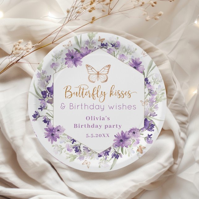 Wildflowers purple Butterfly birthday Welcome Paper Plate (Creator Uploaded)