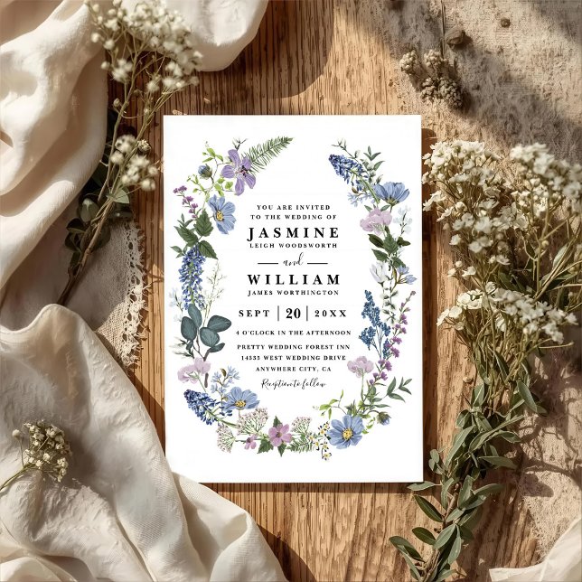 Wildflowers Purple Elegant Modern QR Code Wedding Invitation (Creator Uploaded)