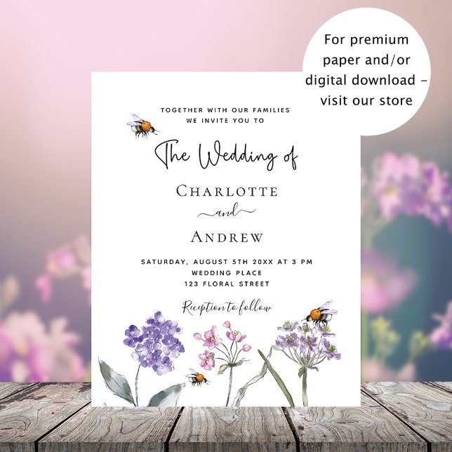 Wildflowers purple pink budget weddinginvitation (Creator Uploaded)