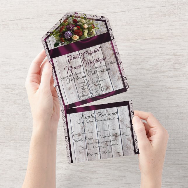 Wildflowers, Purple Ribbon, Lace & Lights All In One Invitation (Tearaway)