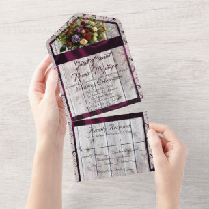 Wildflowers, Purple Ribbon, Lace & Lights All In One Invitation