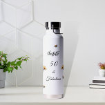 Wildflowers purple yellow 50 fabulous birthday water bottle<br><div class="desc">Decorated with bees and painted wildflowers in violet.  Personalise and add a name and age.  Black text.</div>