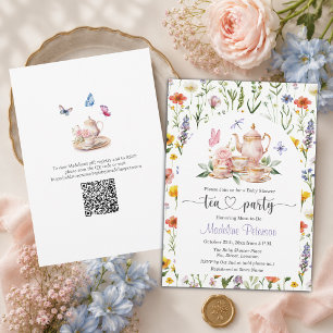 Wildflowers QR Code Tea Party Baby Shower Invitation