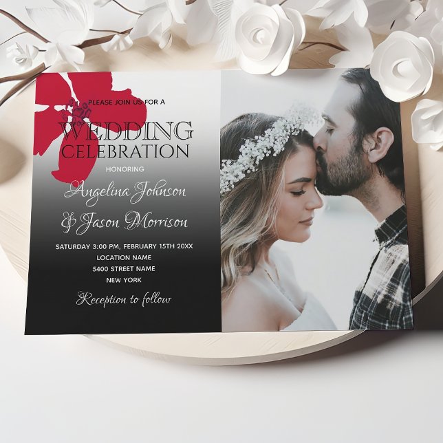 Wildflowers Red and Black Wedding Invitation (Creator Uploaded)