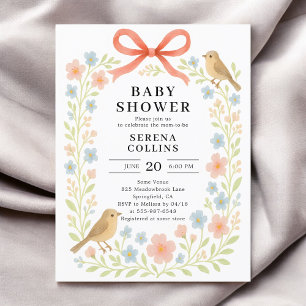 Wildflowers Red Bow Baby Shower Postcard