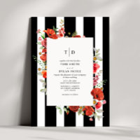 Wildflowers Red Floral Black White Stripe Wedding