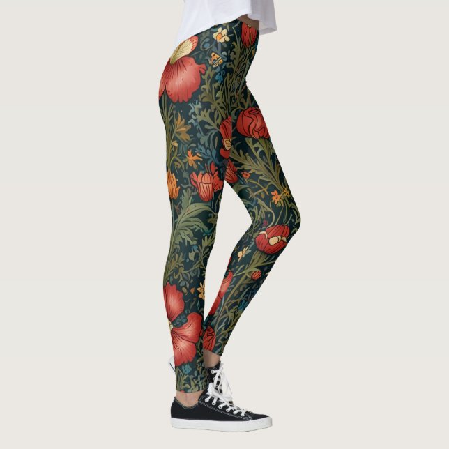 Wildflowers Red Pattern William Morris Style  Leggings (Right)