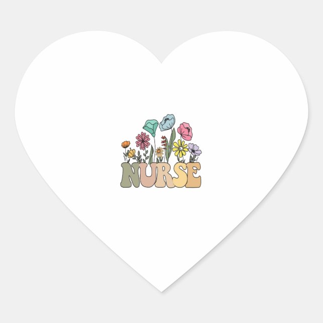 Wildflowers Registered Nurse Vintage Heart Sticker (Front)