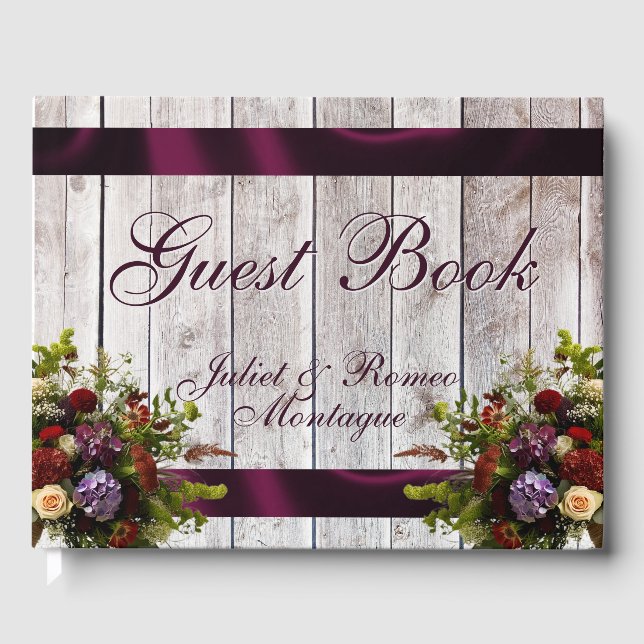 Wildflowers, Ribbon & Heart Wedding - Purple Guest Book (Front)