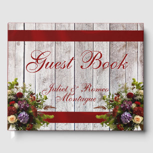 Wildflowers, Ribbon & Heart Wedding - Red Guest Book