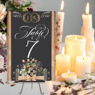 Wildflowers, Ribbon & Monogram - Peach Table Number
