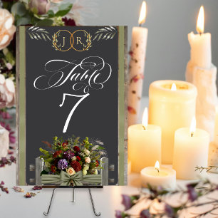 Wildflowers, Ribbon & Monogram - Sage Table Number