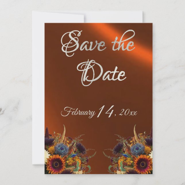 Wildflowers, Ribbon & Photo - Copper Save The Date (Front)