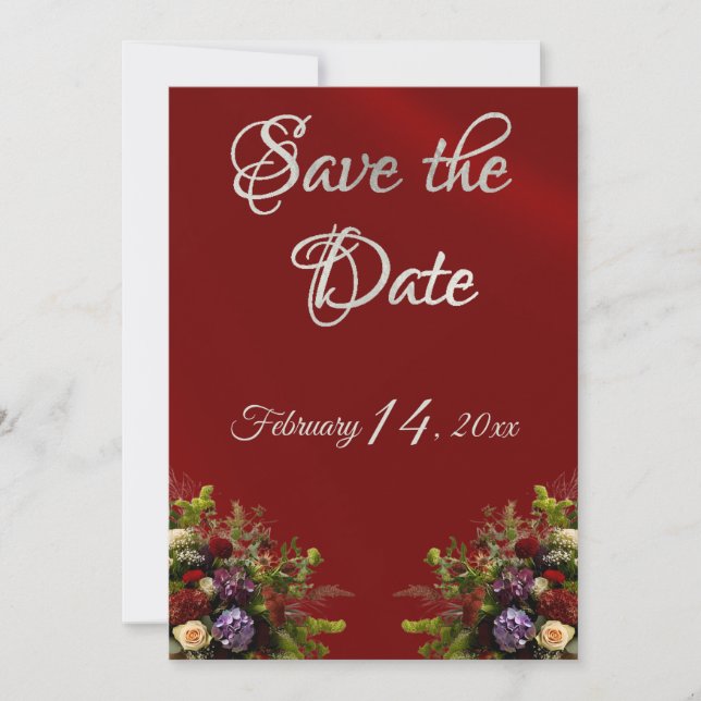 Wildflowers, Ribbon & Photo - Red Save The Date (Front)
