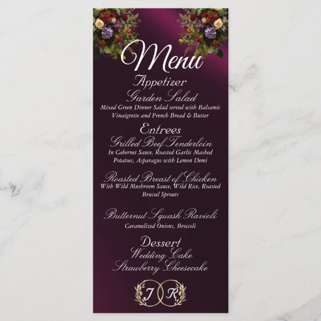 Wildflowers & Ribbon - Purple Wedding Menu (Front)