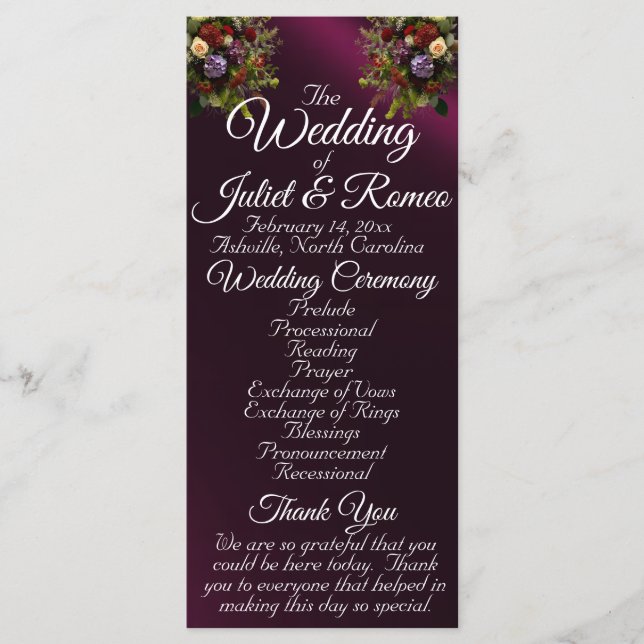 Wildflowers & Ribbon - Purple Wedding Programme (Front)