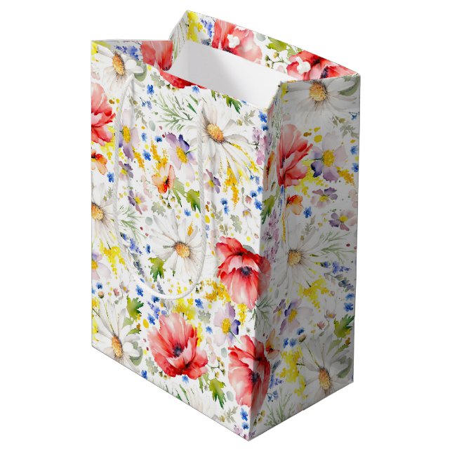 Wildflowers - Romantic Colourful Meadow Flowers Medium Gift Bag (Back Angled)