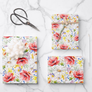 Wildflowers - Romantic Colourful Meadow Flowers Wrapping Paper Sheet