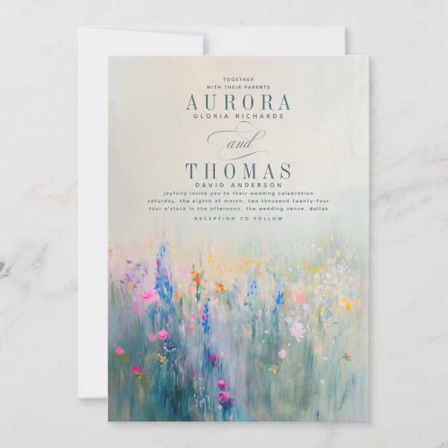 Wildflowers Romantic Elegant Wedding Invitations (Front)