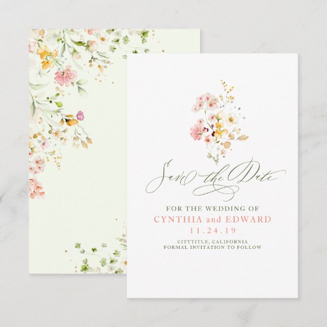 Wildflowers Romantic Save the Date (Front/Back)