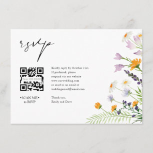 Wildflowers RSVP Wedding QR CODE Details on back Enclosure Card