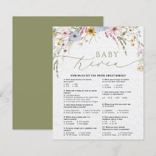 Wildflowers Sage Baby Trivia Baby Shower Game Card
