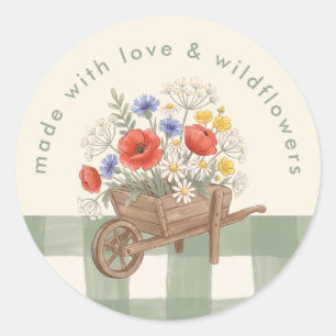 Wildflowers Sage Gingham Quote Classic Round Sticker