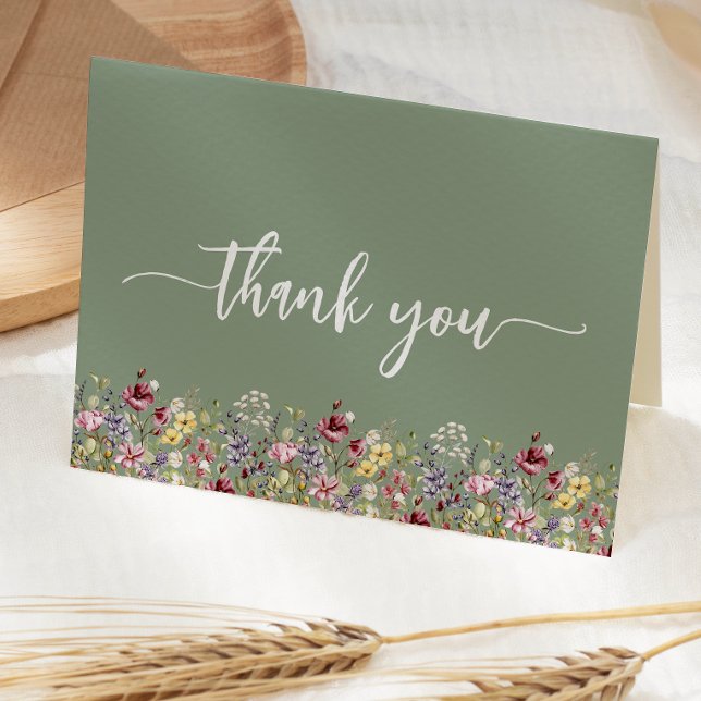 Wildflowers Sage Green Floral Baby Shower Thank You Card (Creator Uploaded)