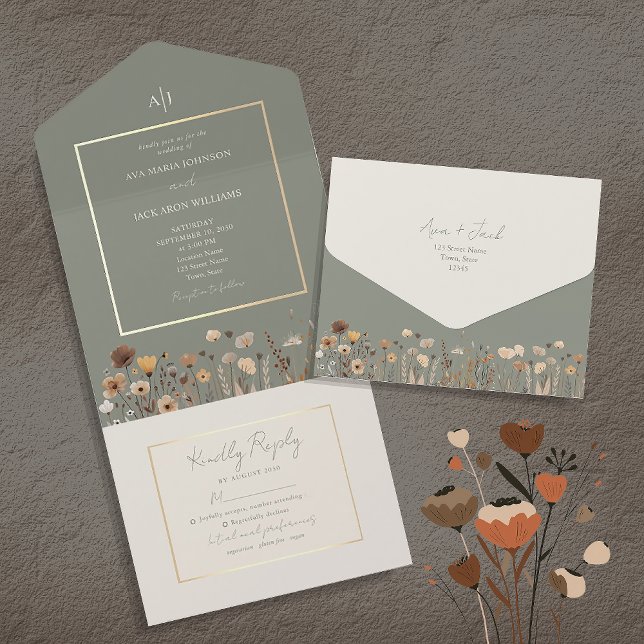 Wildflowers Sage Green Wedding All In One Invitation (Creator Uploaded)