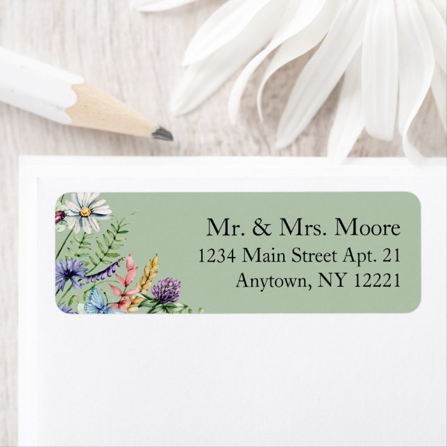 Wildflowers Sage Green Wedding Return Address (Insitu)