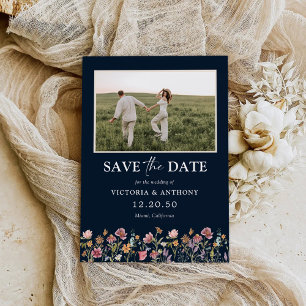 Wildflowers Save The Date with Photo Flat Card