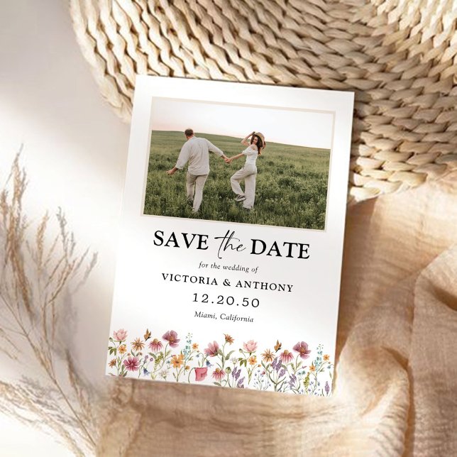 Wildflowers Save The Date with Photo Flat Card (Creator Uploaded)