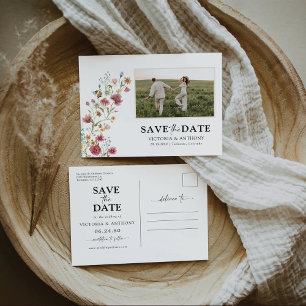 Wildflowers Save The Date with Photo Postcard