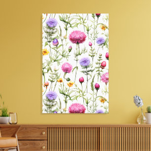 Wildflowers Seamless Pattern Premium Wrapped  Canvas Print