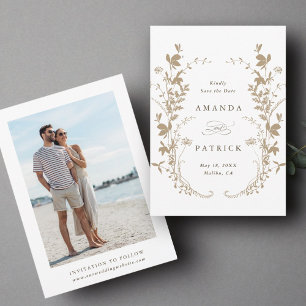 Wildflowers Silhouette Wreath Wedding Photo Tan Save The Date