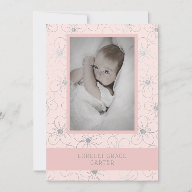Wildflowers Silver Effect Photo Naming Ceremony Card (Front)