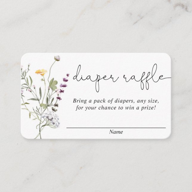 Wildflowers spring baby shower diaper raffle cards (Front)