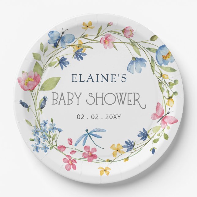 Wildflowers Spring Blossoms Floral Baby Shower Paper Plate (Front)