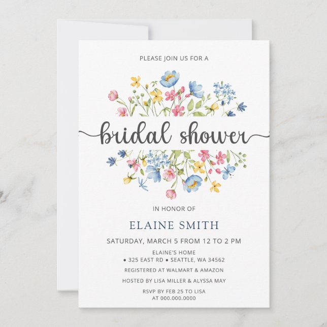Wildflowers Spring Blossoms Floral Bridal Shower Invitation (Front)