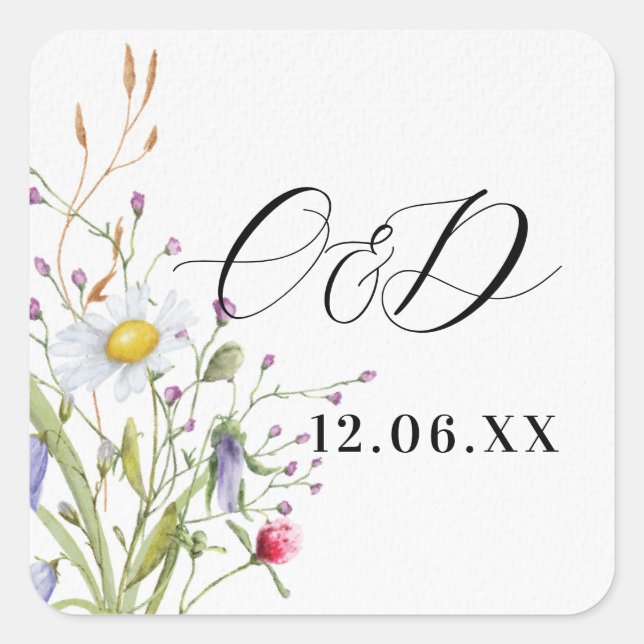 Wildflowers Spring Initials Stickers Label Floral (Front)