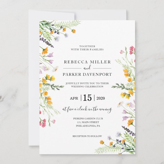 Wildflowers spring modern Wedding invitation (Front)