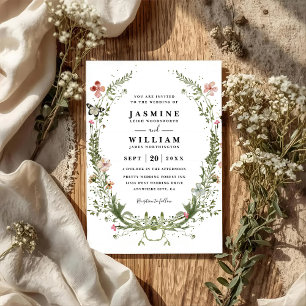 Wildflowers Spring Wreath Rustic QR Code Wedding Invitation