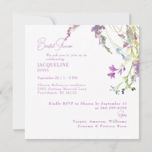 Wildflowers Square Lavender Bridal Shower Invitation