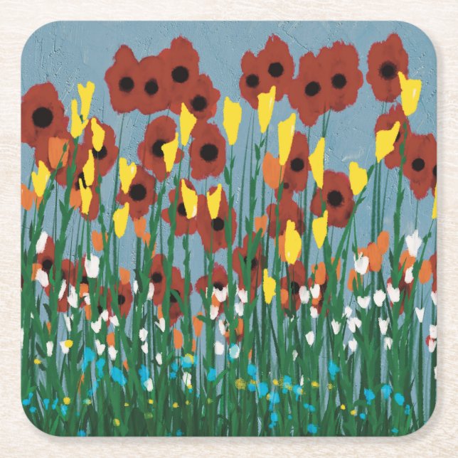 Wildflowers Square Paper Coaster (Front)