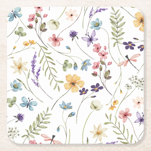 Wildflowers  square paper coaster (Front)