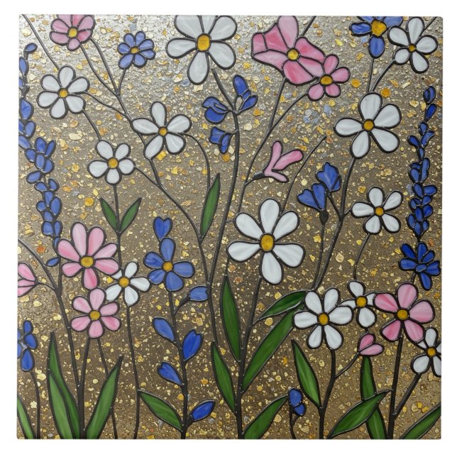 Wildflowers Stained Glass Illusion Tile (Front)