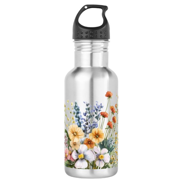 Wildflowers stainless steel water bottle.  532 ml water bottle (Front)