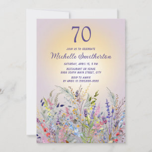 Wildflowers Sun Purple Women's 70th Birthday Invitation